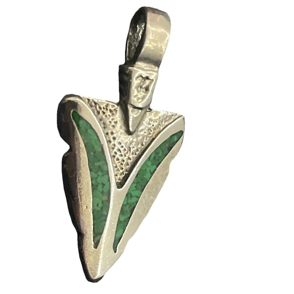 Sterling Silver Arrowhead Pendant Turquoise Chip Inlay Southwest Artisan Signed